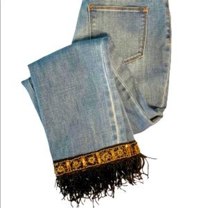 Chico’s  Fringe Cuff Girlfriend Ankle Jeans.